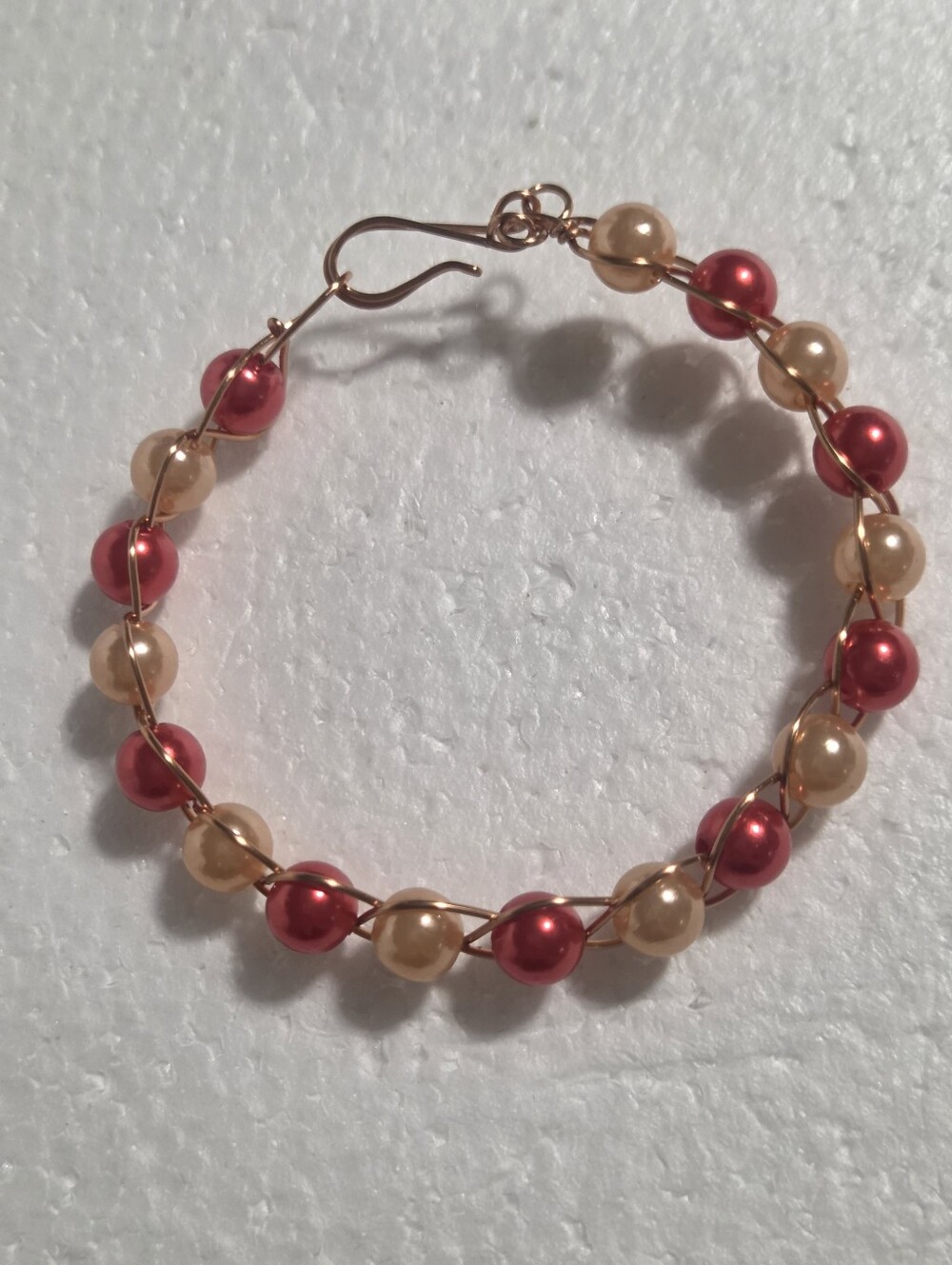 Handcrafted Red and Cream Beaded Wire Bracelet